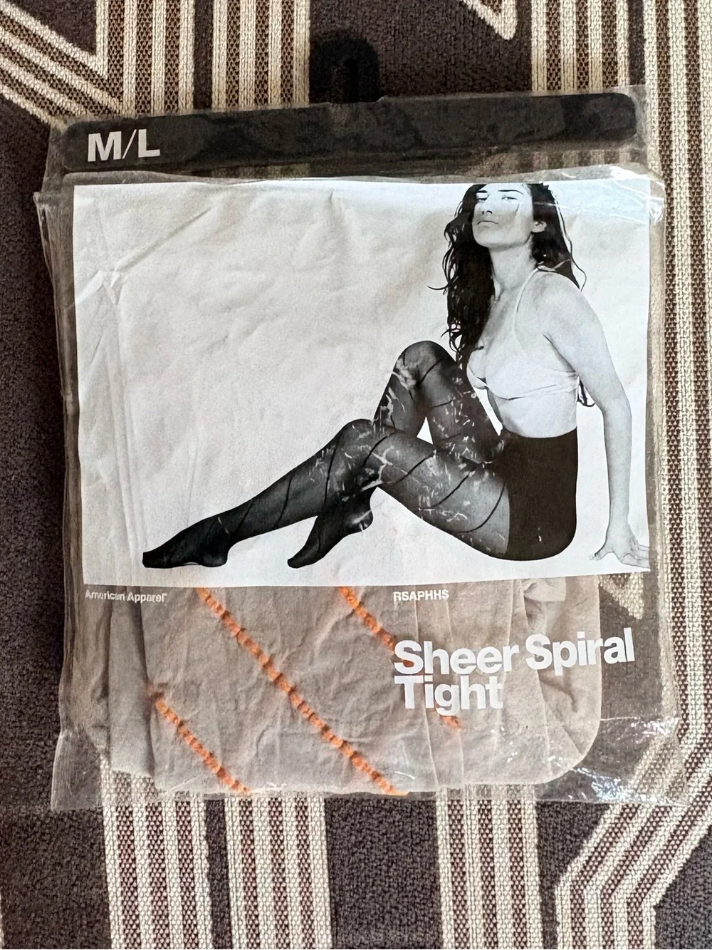 NEW American Apparel Gray Orange Sheer Spiral Tights Size M/L
